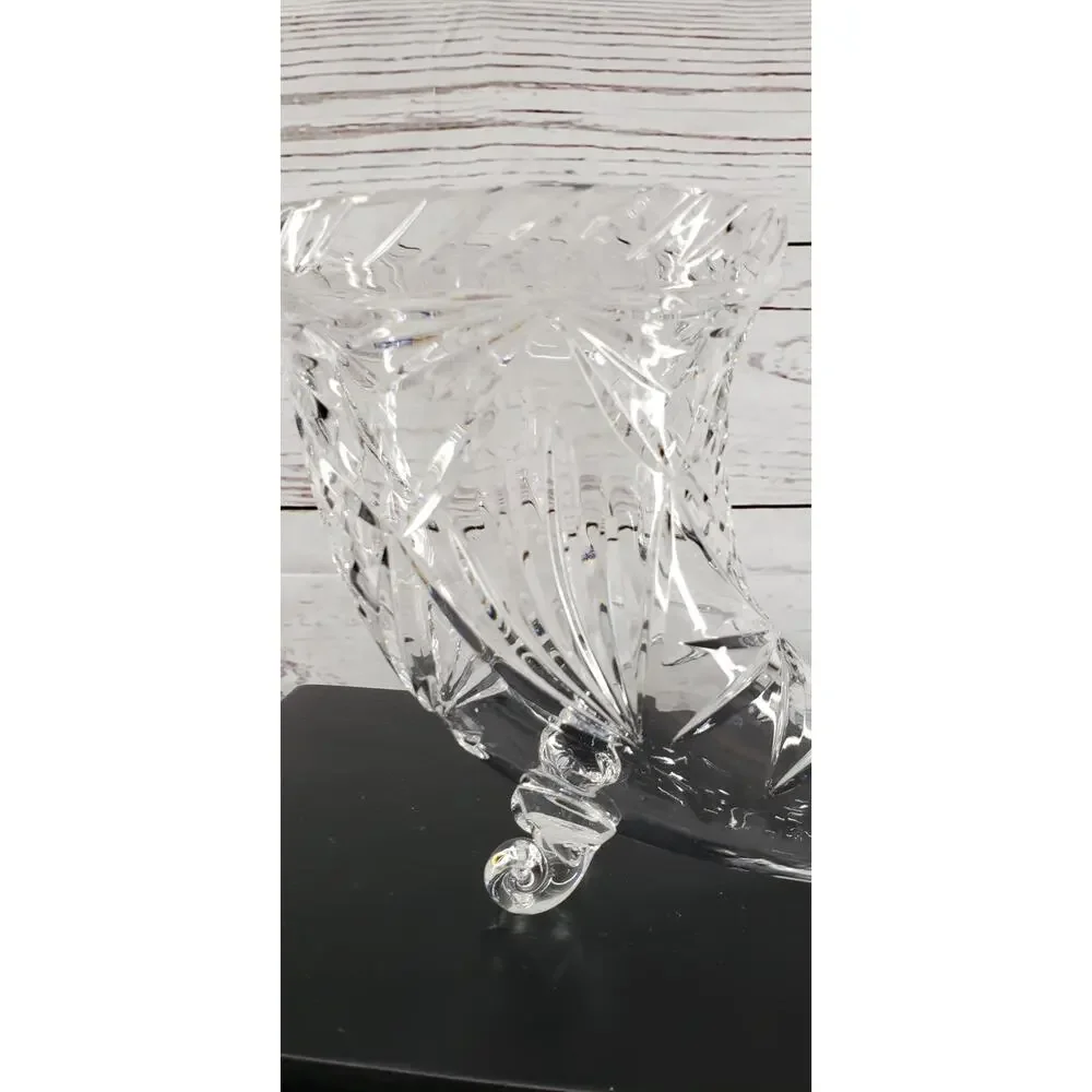 Crystal Cornucopia Horn Of Plenty Large Centerpiece Footed Vase